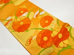 菊に草・霞模様織出し袋帯